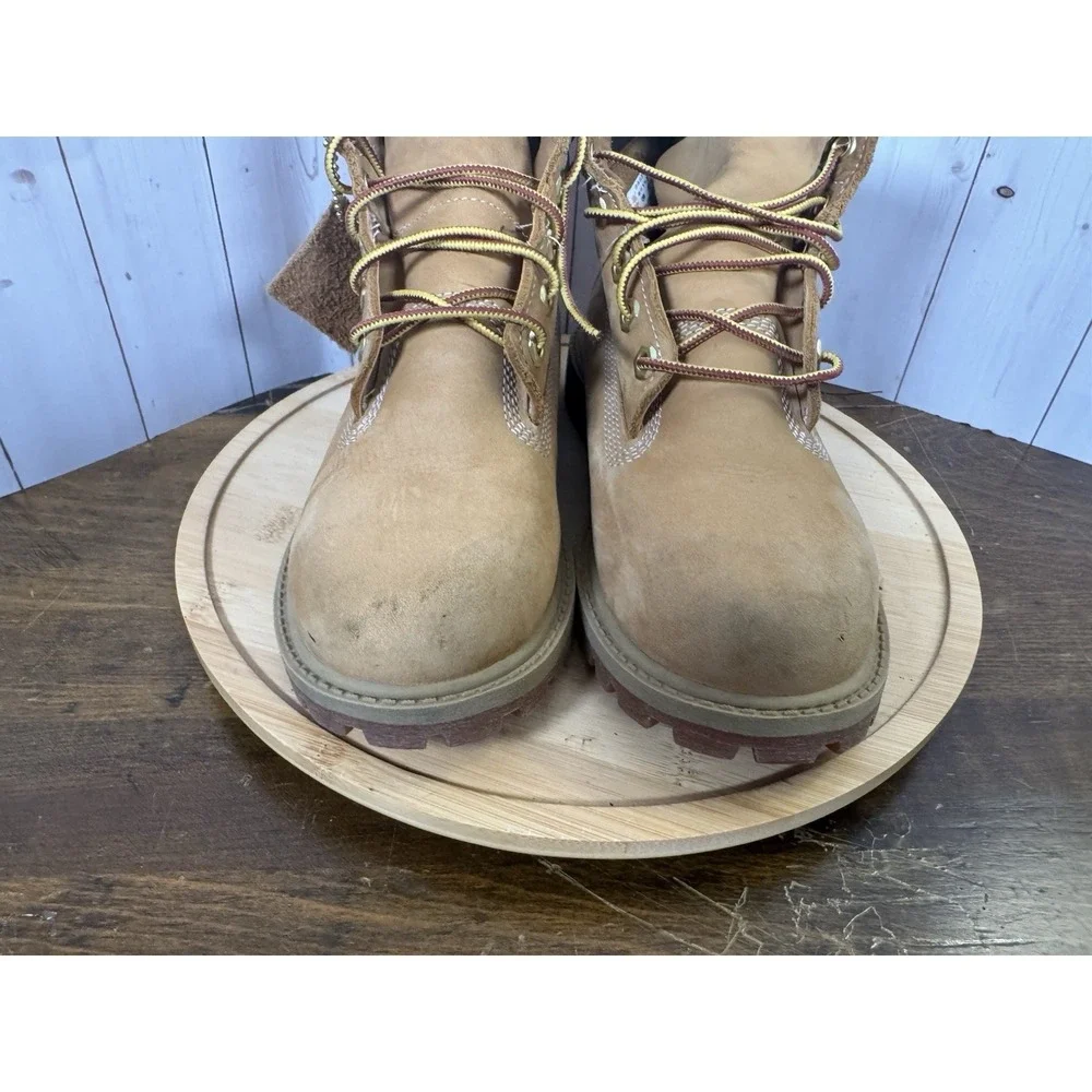 Timberland Boots Boys Size 4 Wheat 6-Inch‎ Nubuck Lace Up Padded Collar A8398